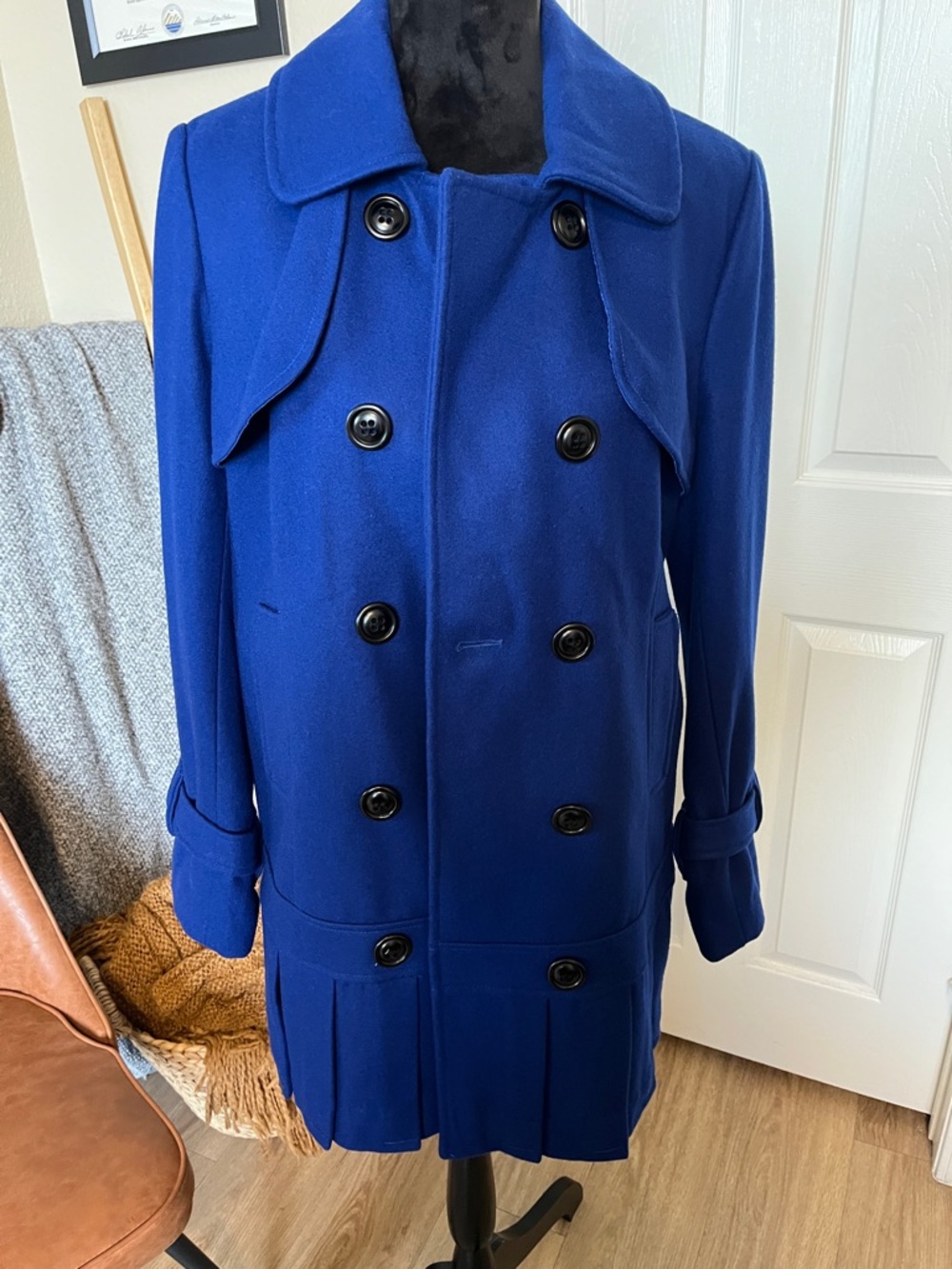 Worthington Double-Breasted Pea Coat in Cobalt Blue
